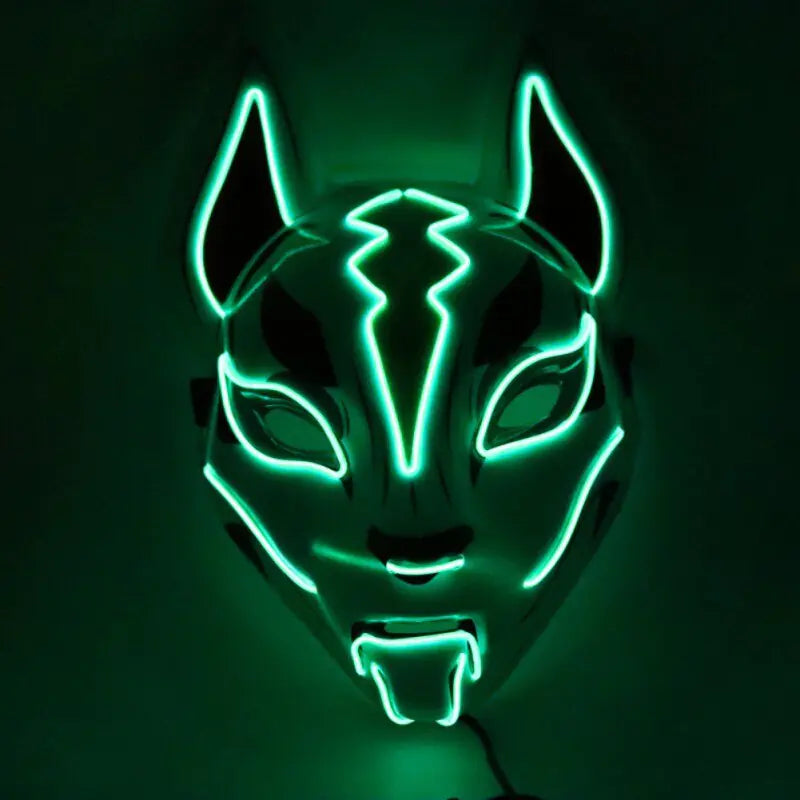 Neon LED Luminous Joker Mask with vibrant EL wire, showcasing its glowing design and adjustable strap.