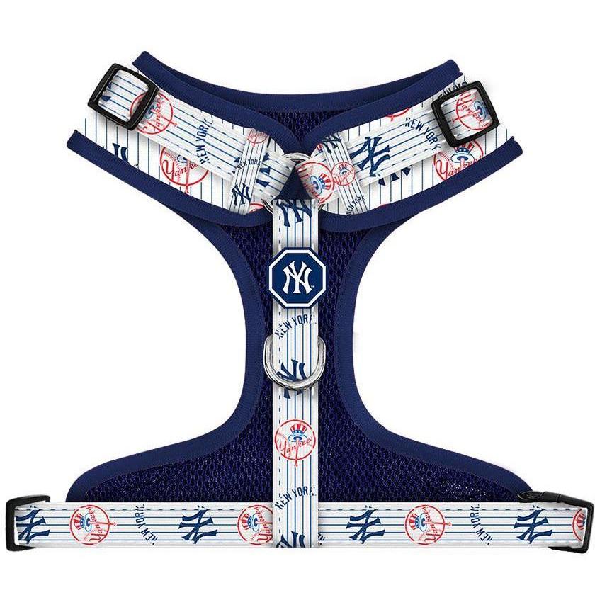 New York Yankees x Fresh Pawz Adjustable Mesh Harness featuring breathable mesh and neoprene padding with Yankees logos.