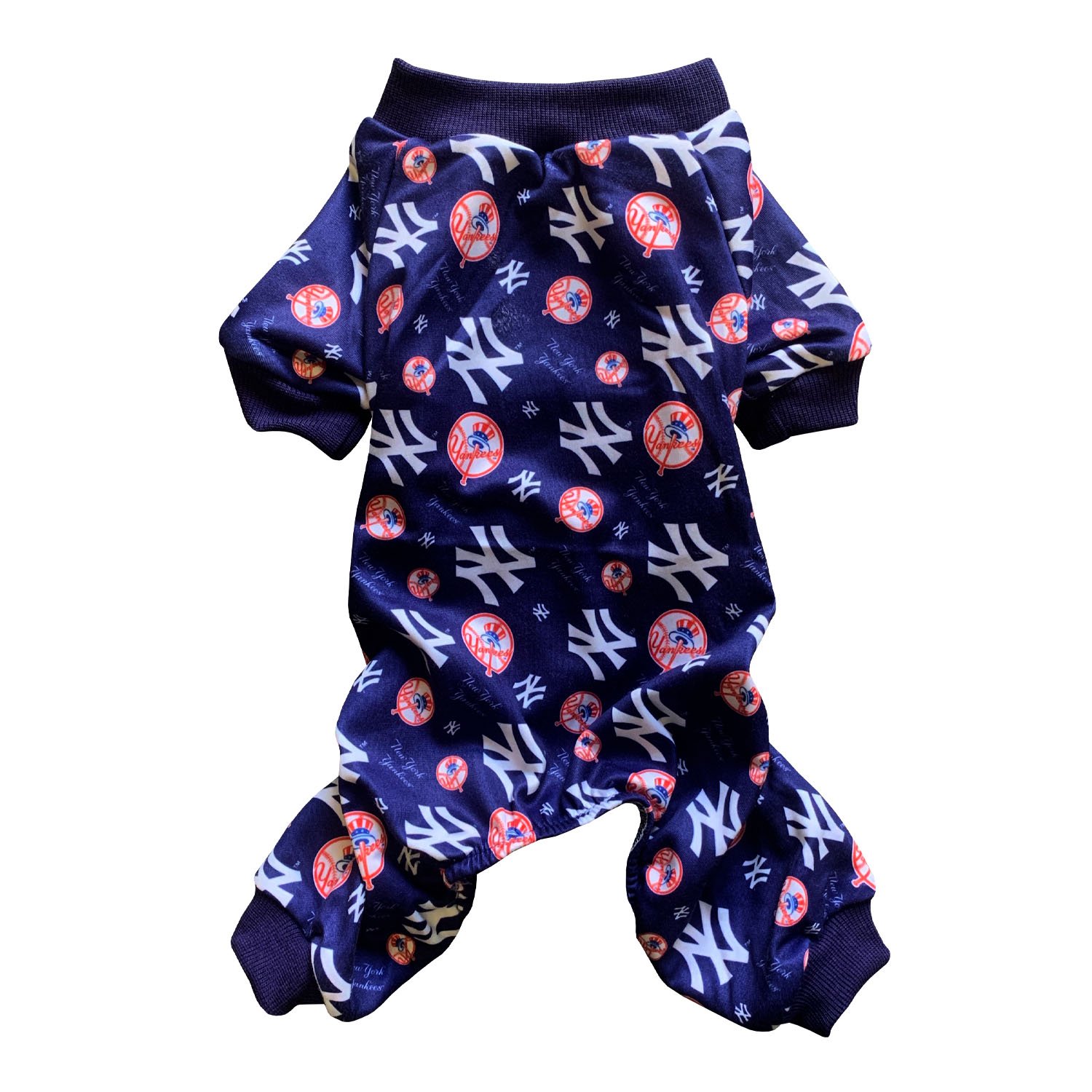 New York Yankees x Fresh Pawz pajamas for pets, featuring the iconic Yankees logo in a stylish design.