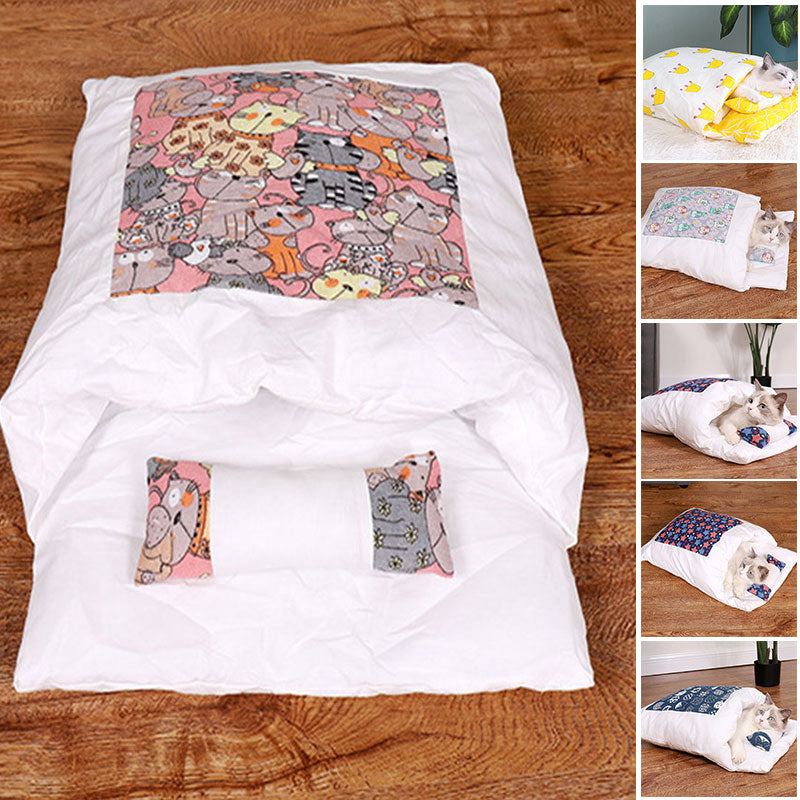 Newest Warm Cat Sleeping Bag in a cozy cave design, perfect for winter warmth and comfort for small pets.