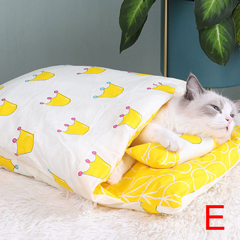 Newest Warm Cat Sleeping Bag in a cozy cave design, perfect for winter warmth and comfort for small pets.