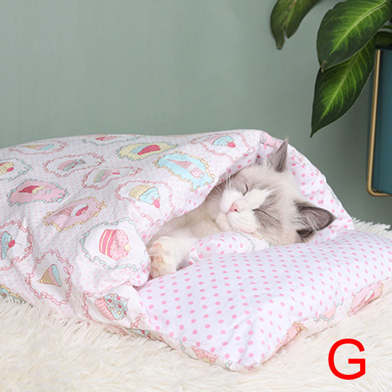 Newest Warm Cat Sleeping Bag in a cozy cave design, perfect for winter warmth and comfort for small pets.
