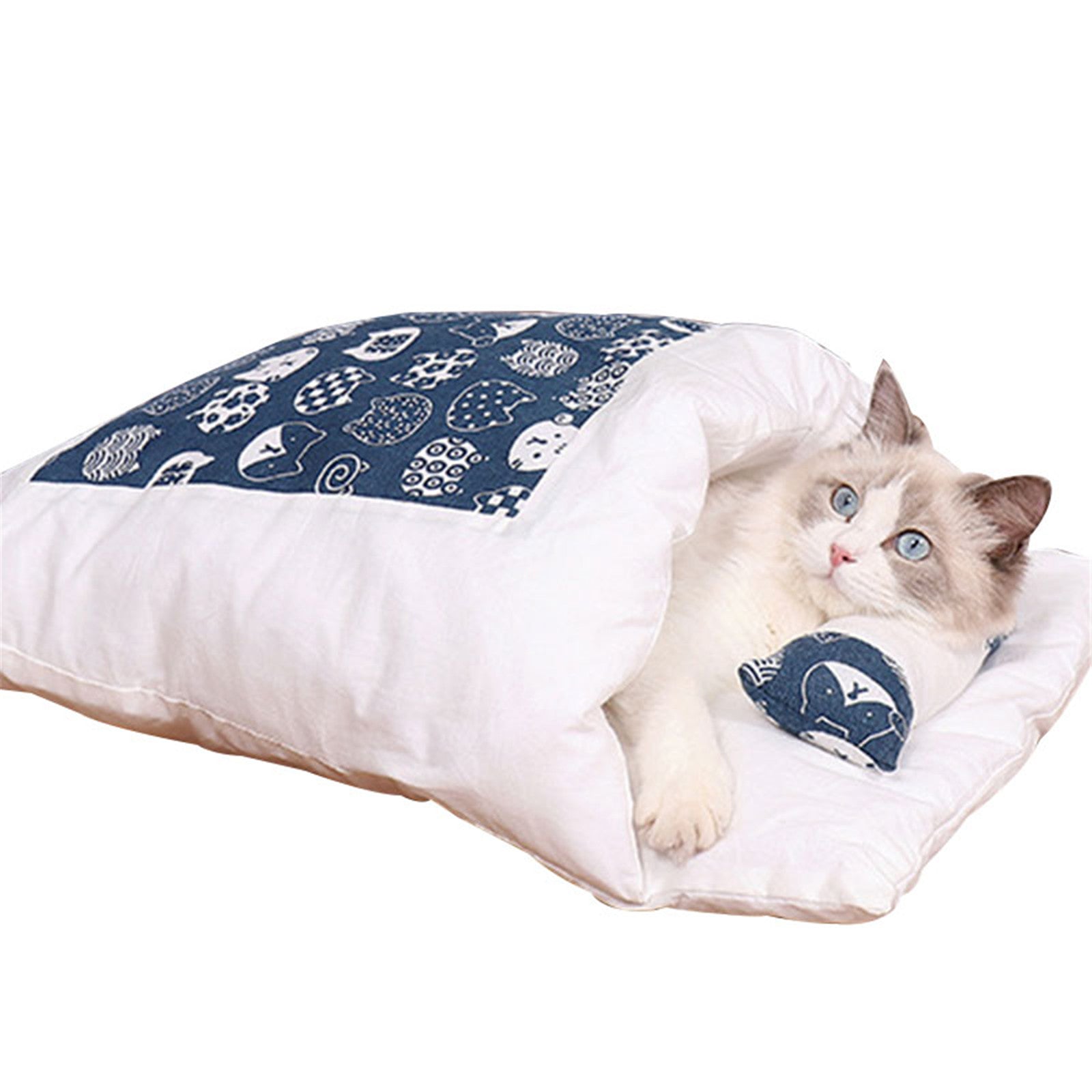 Newest Warm Cat Sleeping Bag in a cozy cave design, perfect for winter warmth and comfort for small pets.