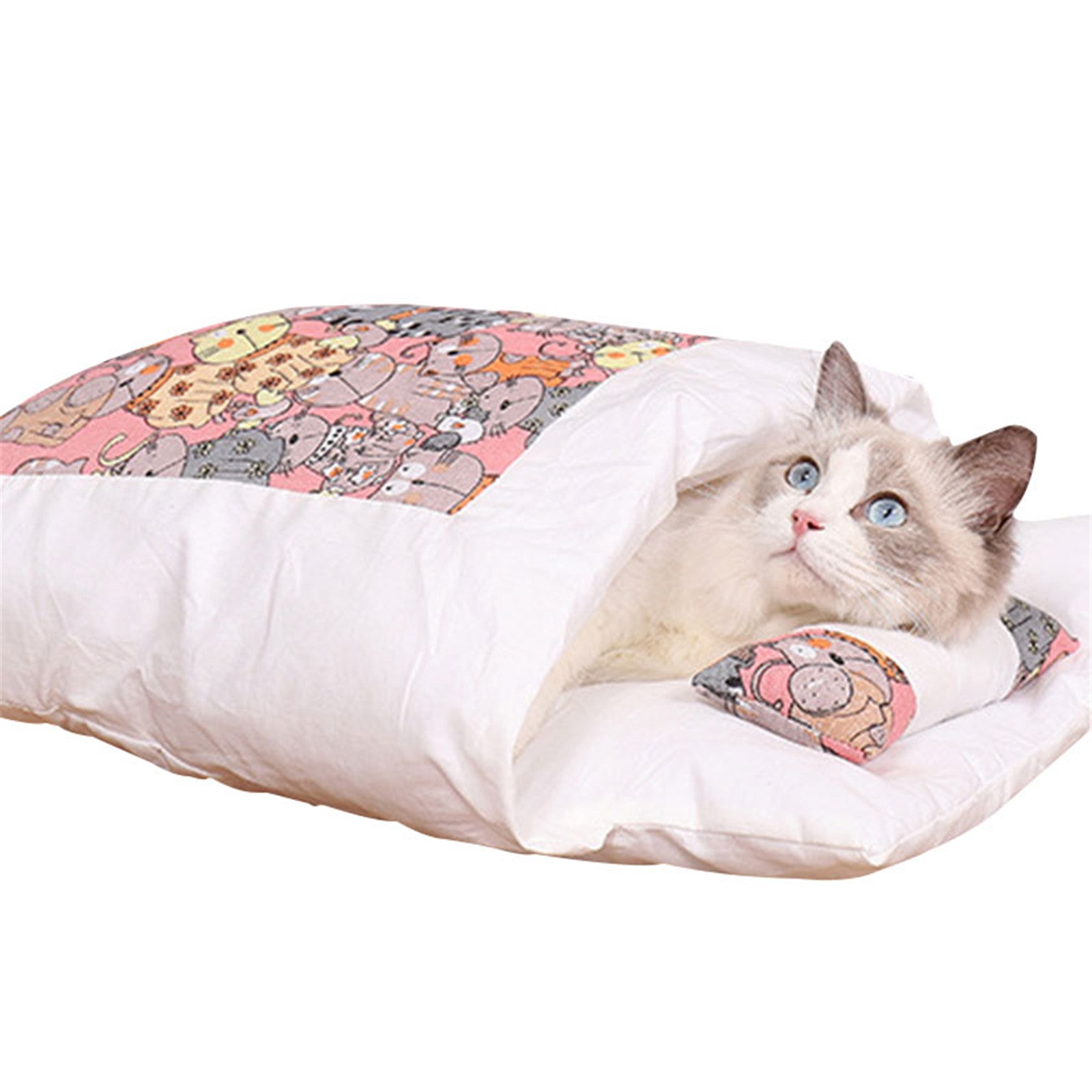 Newest Warm Cat Sleeping Bag in a cozy cave design, perfect for winter warmth and comfort for small pets.