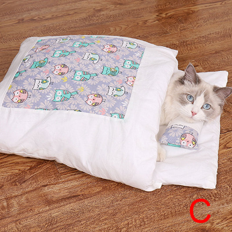 Newest Warm Cat Sleeping Bag in a cozy cave design, perfect for winter warmth and comfort for small pets.