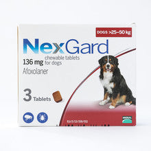 NexGard Chews for large dogs in a 3-pack, beef-flavored soft chews designed for flea and tick prevention.