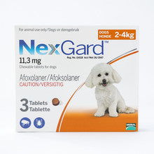 NexGard Chews for Very Small Dogs in a 3-pack, featuring beef-flavored soft chews designed for flea and tick prevention.