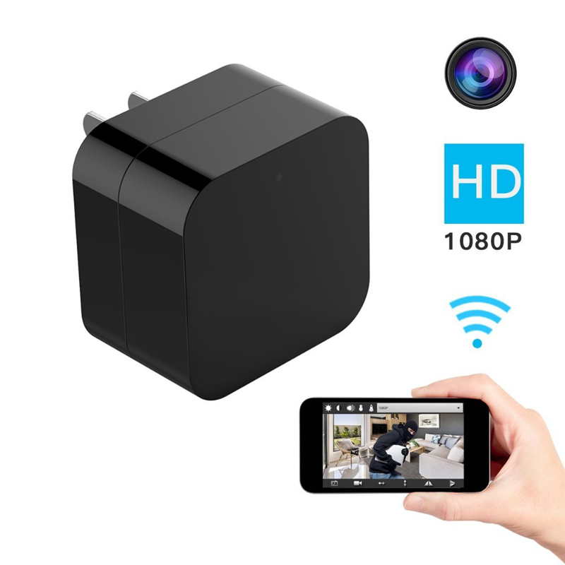 Night Vision 1080P Wifi Nanny Cam disguised as a wall charger, featuring a sleek design and hidden lens for discreet surveillance.