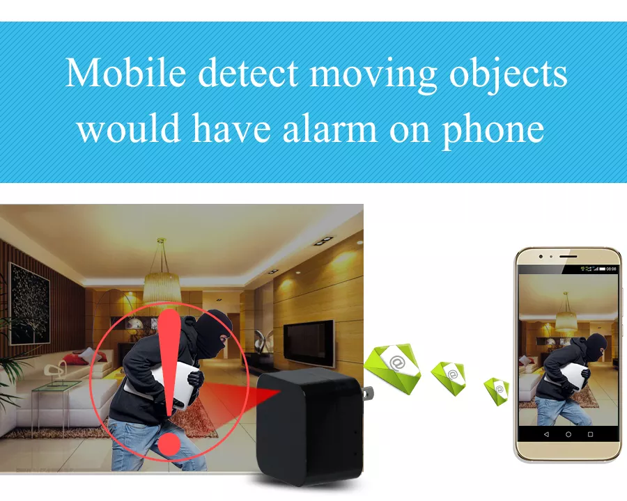 Night Vision 1080P Wifi Nanny Cam disguised as a wall charger, featuring a sleek design and hidden lens for discreet surveillance.