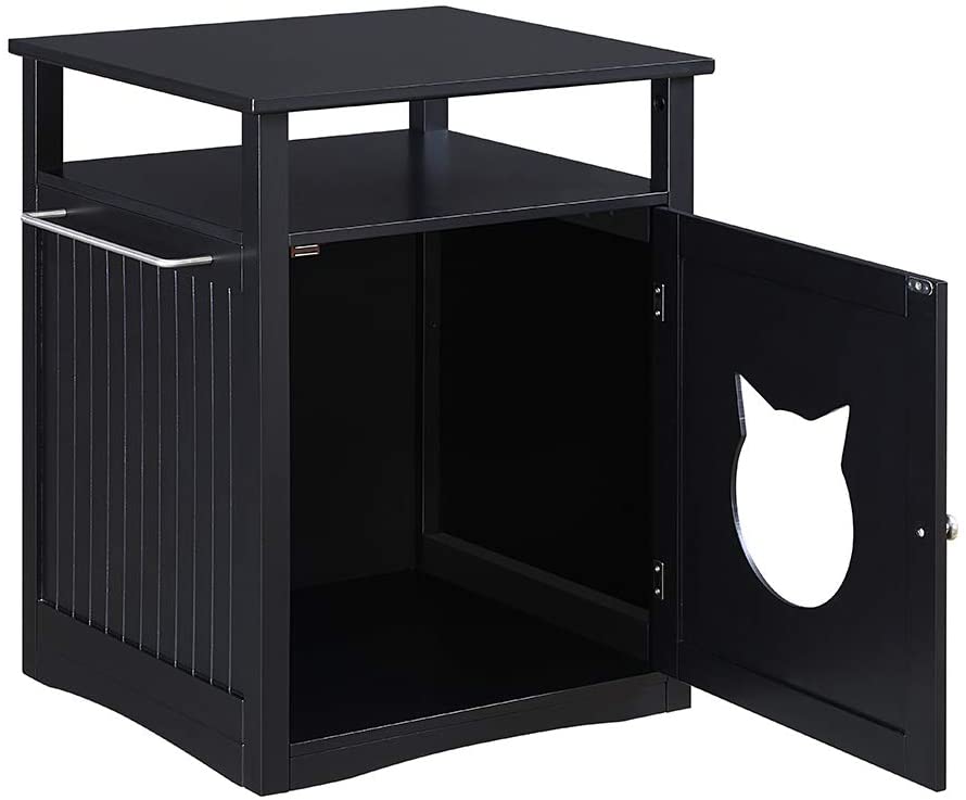Stylish Nightstand Pet House serving as a litter box cover and pet crate, featuring elegant design and dual openings for easy access.