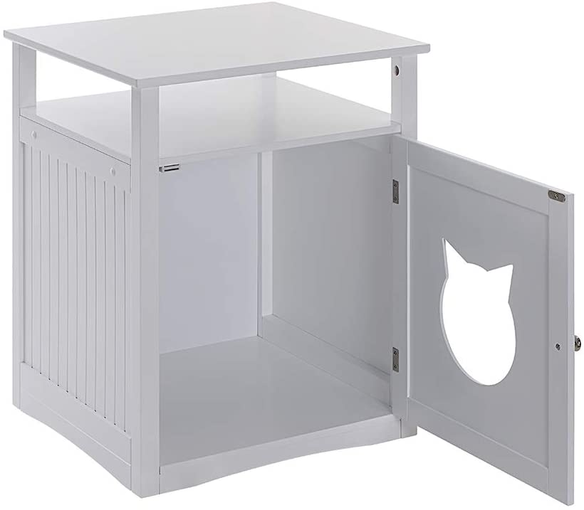 Stylish Nightstand Pet House serving as a litter box cover and pet crate, featuring elegant design and dual openings for easy access.