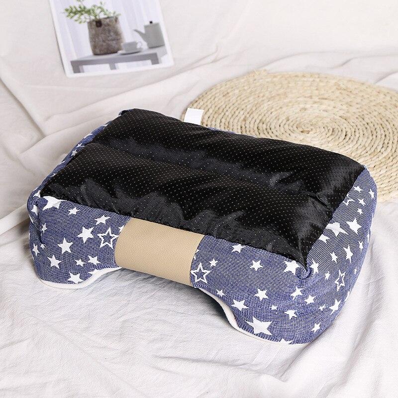 Non-slip pet dog bed in blue and pink, designed for comfort and warmth, suitable for dogs and cats.