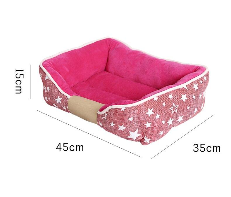 Non-slip pet dog bed in blue and pink, designed for comfort and warmth, suitable for dogs and cats.