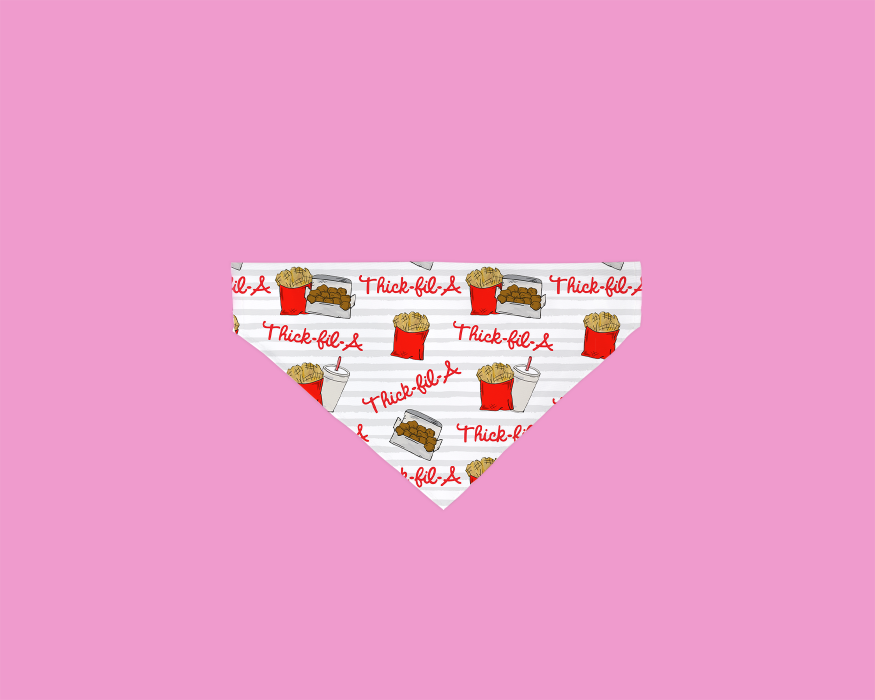 A colorful Nuggets and Fries Bandana for dogs, featuring a fun food pattern, made from durable canvas fabric.