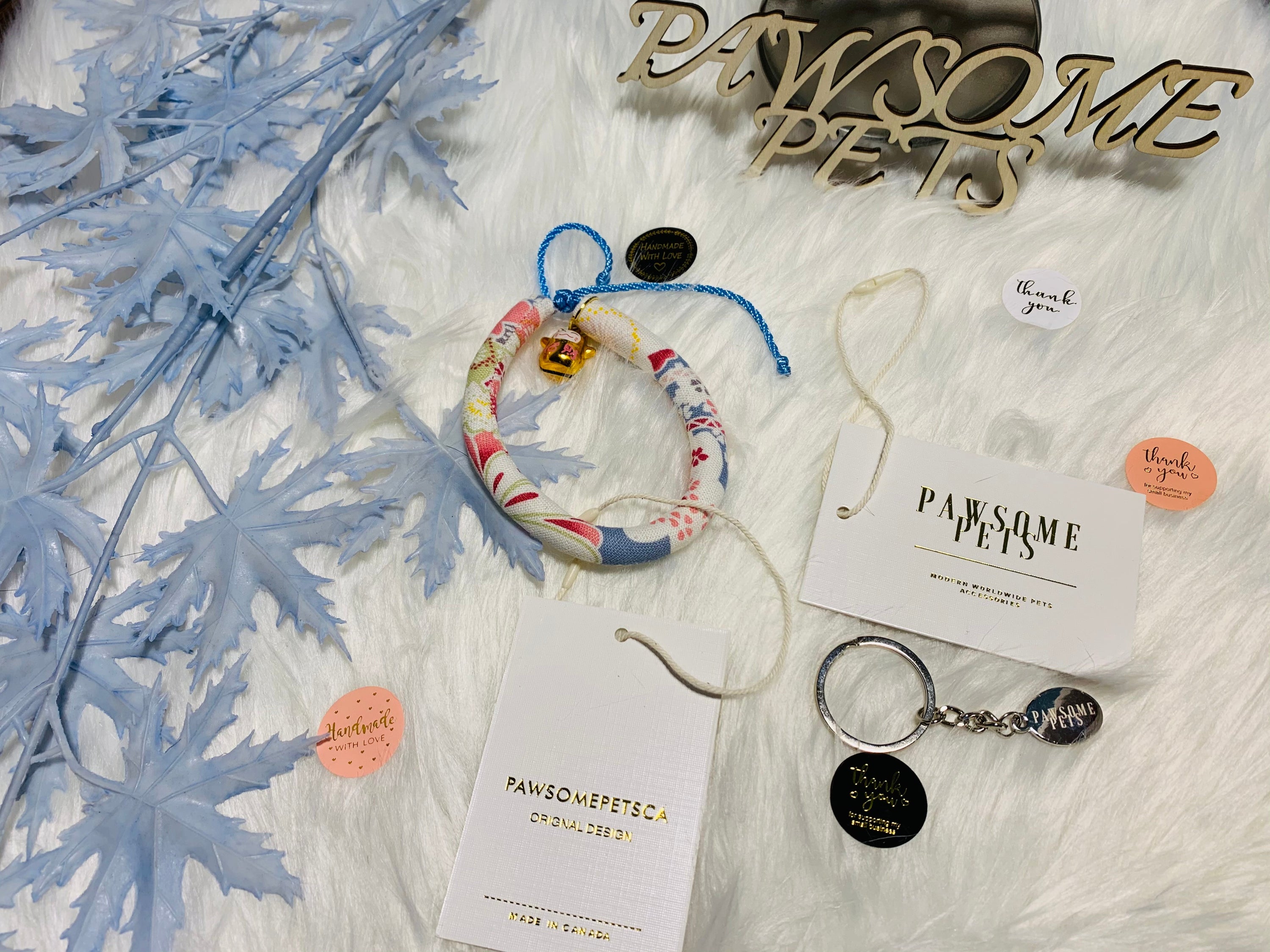 Ocean Blue Cotton Collar for Cats and Dogs, featuring a trendy Japanese style design, handmade with love in Canada.