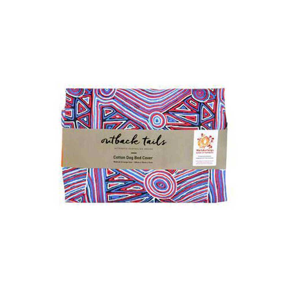 Outback Tails Dog Bed Cover featuring Aboriginal artwork by Pauline Napangardi Gallagher, showcasing a non-slip base and cotton fabric.