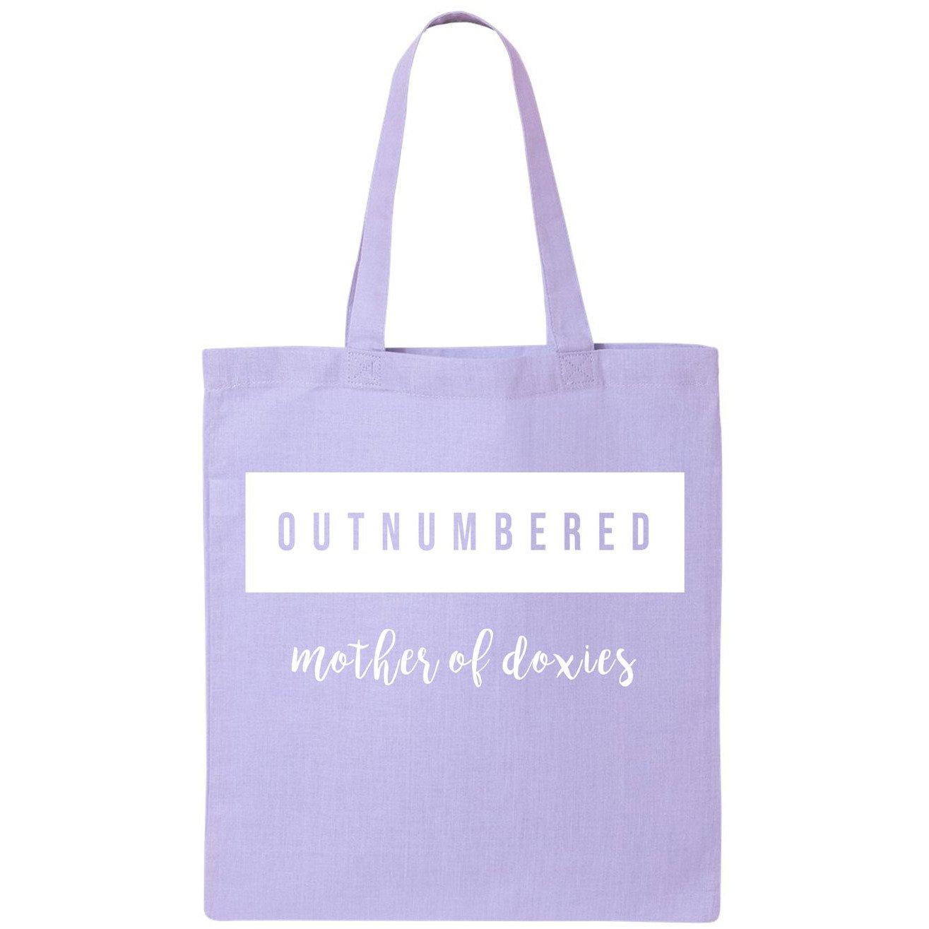 Outnumbered Doxies tote bag made of 100% cotton, featuring a unique screen-printed design, perfect for dog lovers.