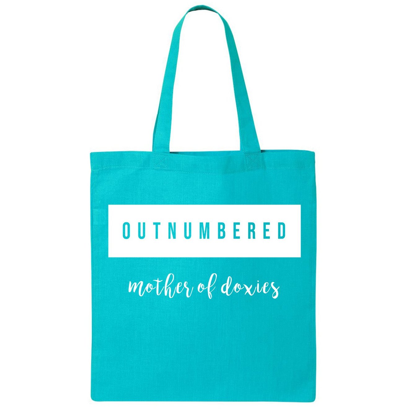 Outnumbered Doxies tote bag made of 100% cotton, featuring a unique screen-printed design, perfect for dog lovers.
