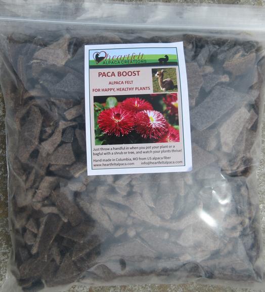 PacaBoost Alpaca Felt House Plant Root Growth Enhancer in a 1-pound bag, showcasing its natural fibers for plant health.