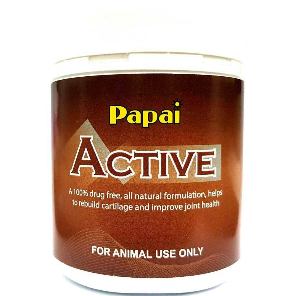 Papai Active Joint Health Supplement for Pets in a 250 gm bottle, featuring a natural formulation for joint health.