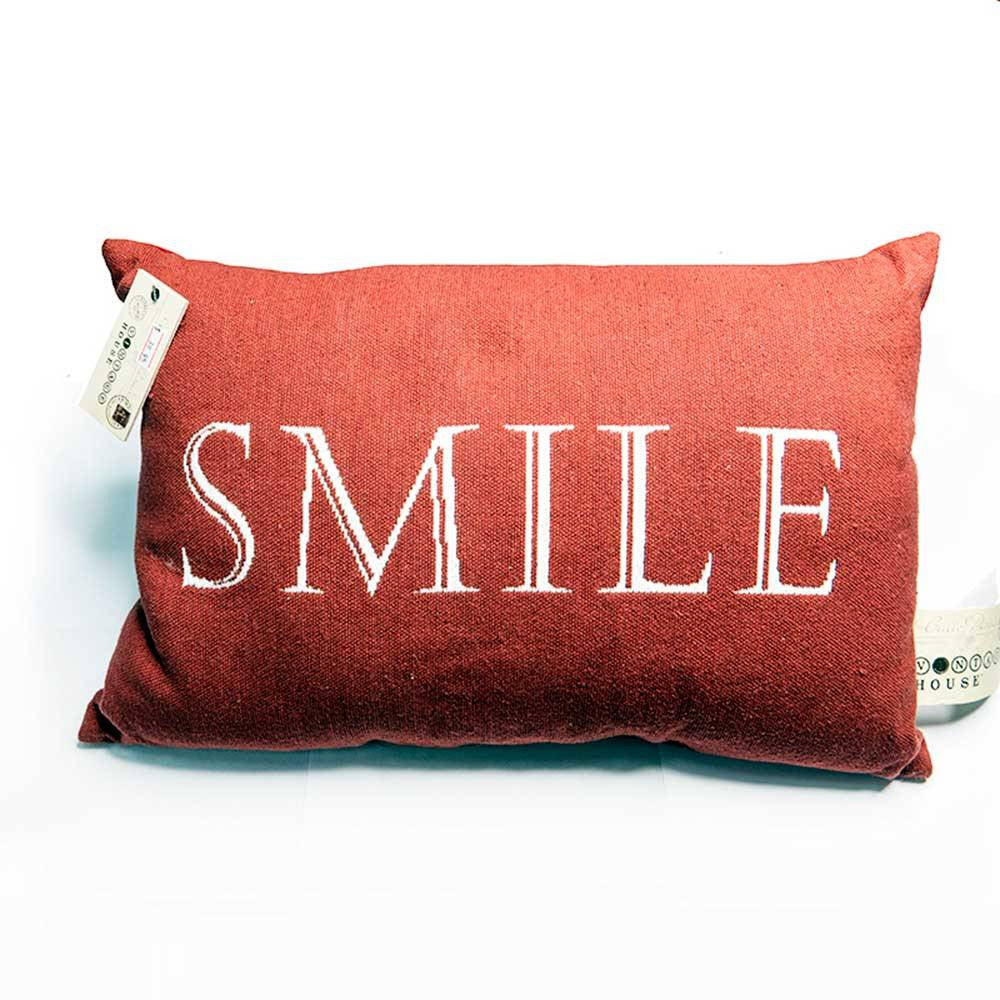 Park B. Smith Vintage House Pillow featuring a cheerful smile pattern in cinnabar color, perfect for home decor and pet-friendly.