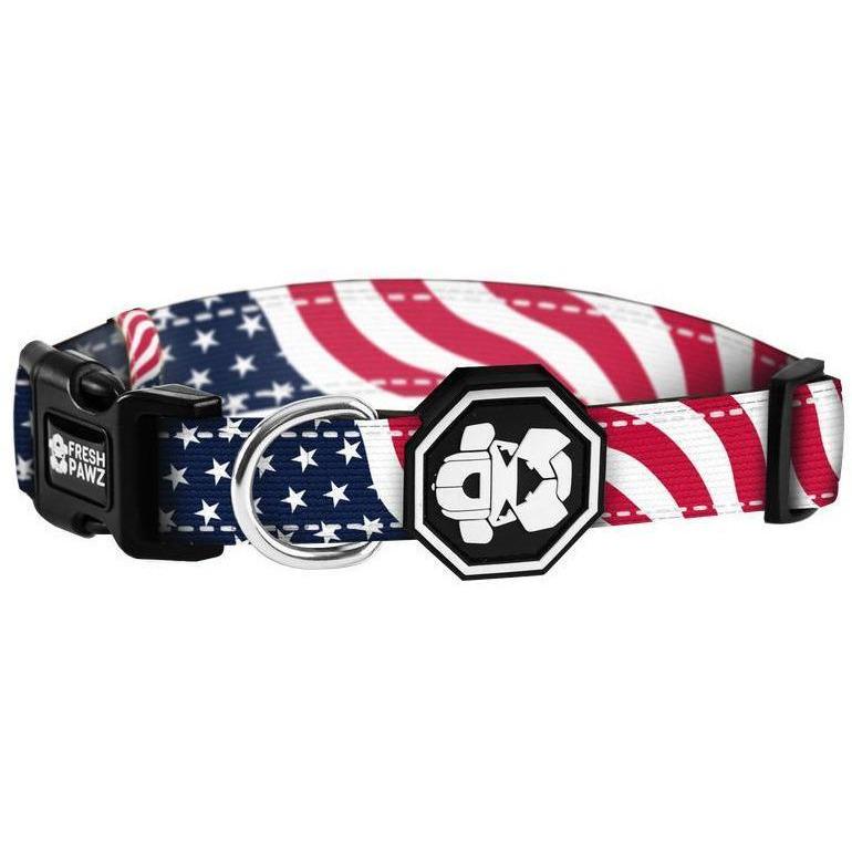Patriot Collar featuring the American flag design with neoprene padding for comfort and durability.
