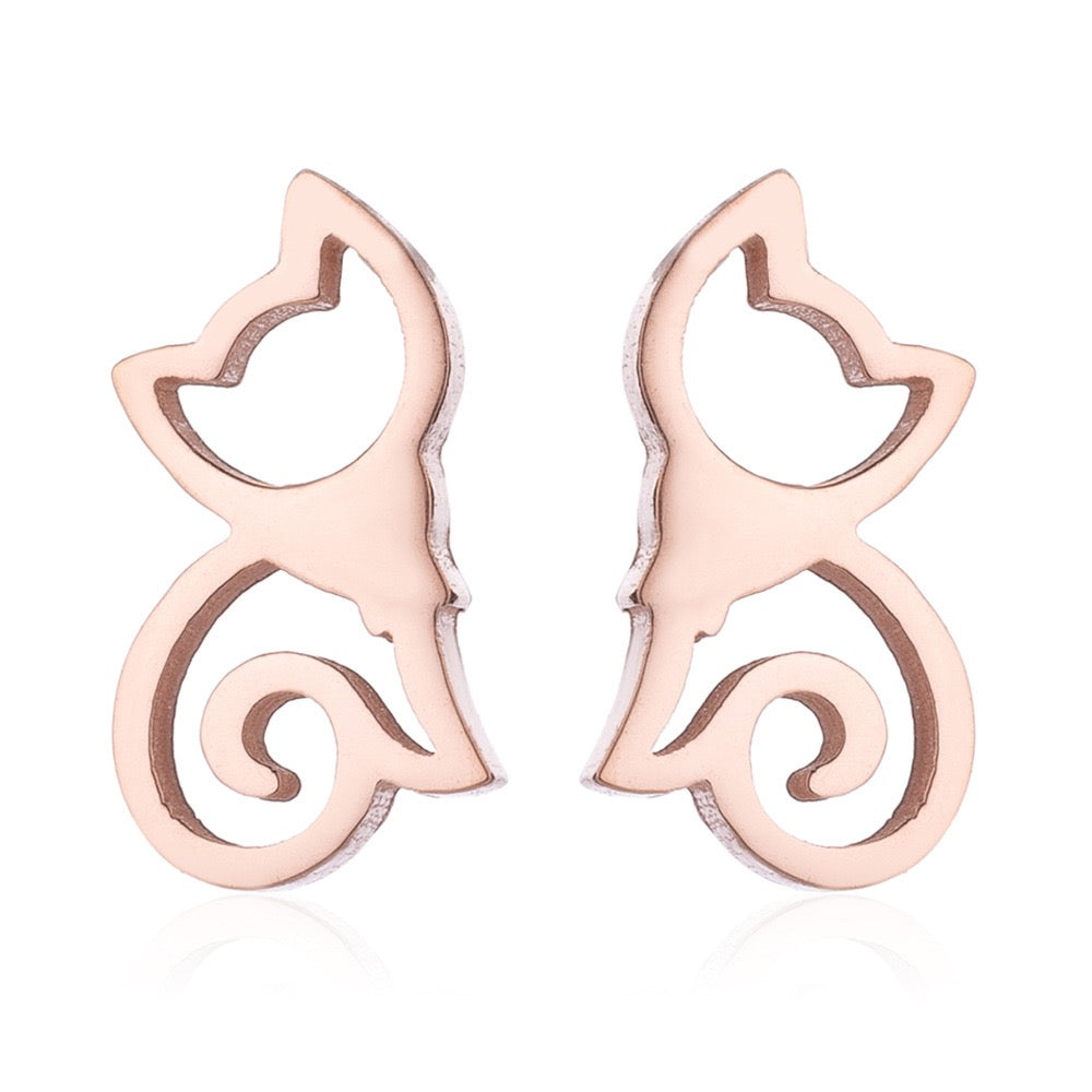 A pair of Pawsome Earrings featuring gold filled, sterling silver, and stainless steel in an elegant art deco design, perfect for any occasion.