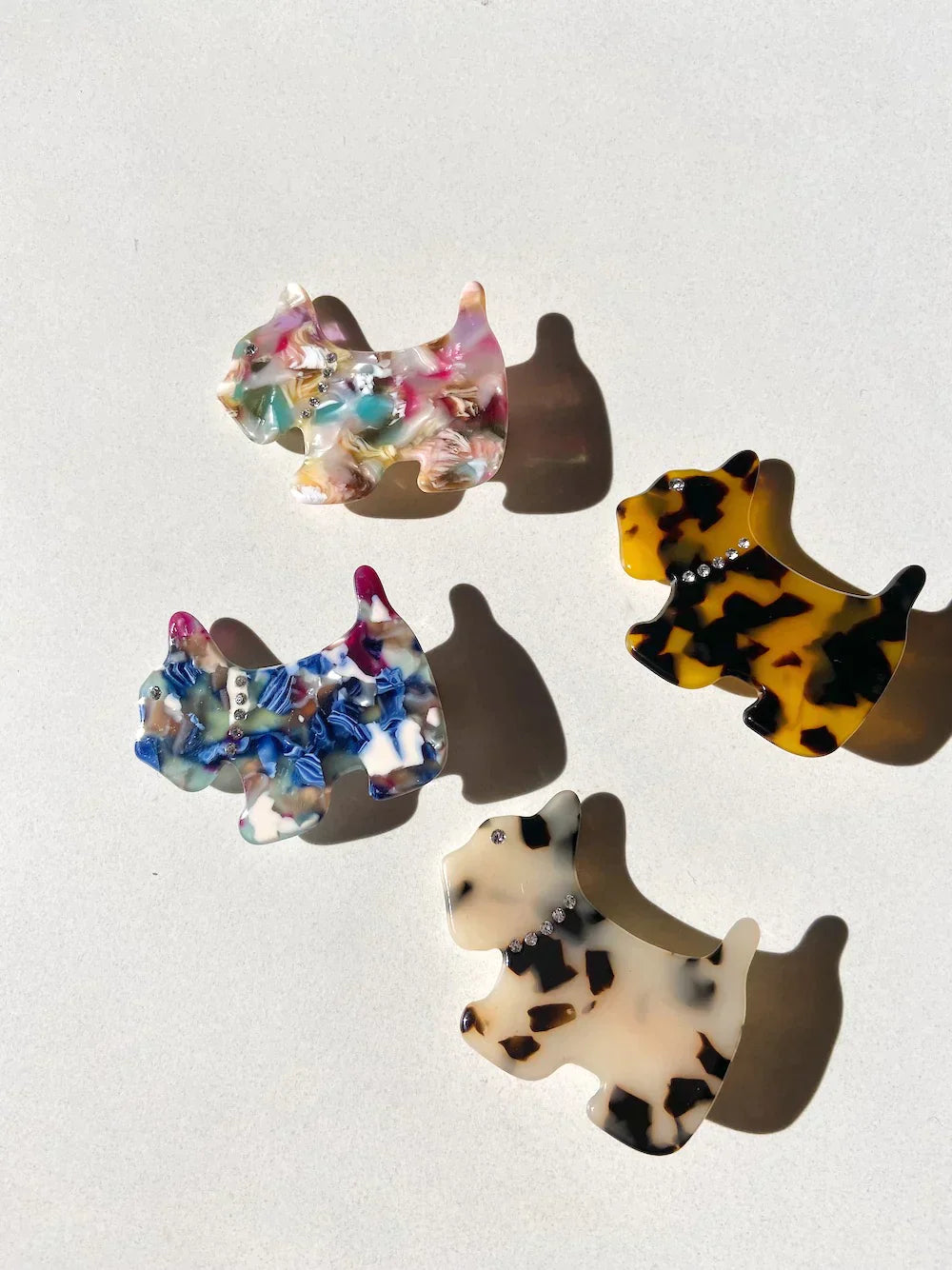 Hand-painted Dog Hair Clip #4 by PAWSOME PETS, featuring eco-friendly cellulose acetate and sparkling glass rhinestones.