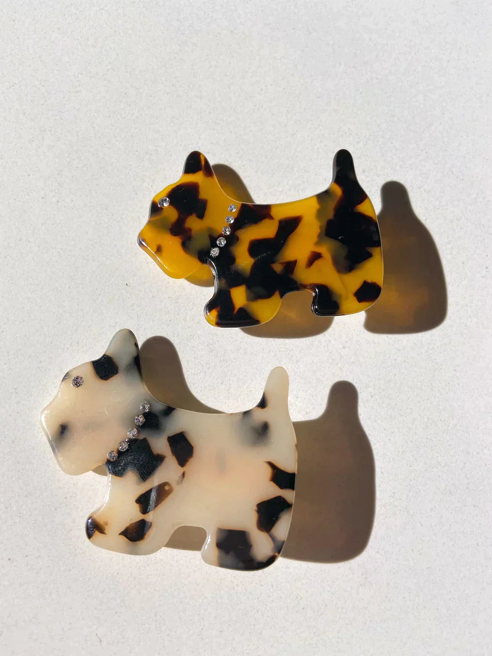 Hand-painted Dog Hair Clip #4 by PAWSOME PETS, featuring eco-friendly cellulose acetate and sparkling glass rhinestones.