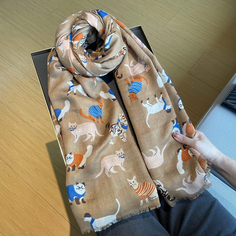 Pawsome Scarf #5 featuring a soft pink design with cat motifs, perfect for pet lovers.