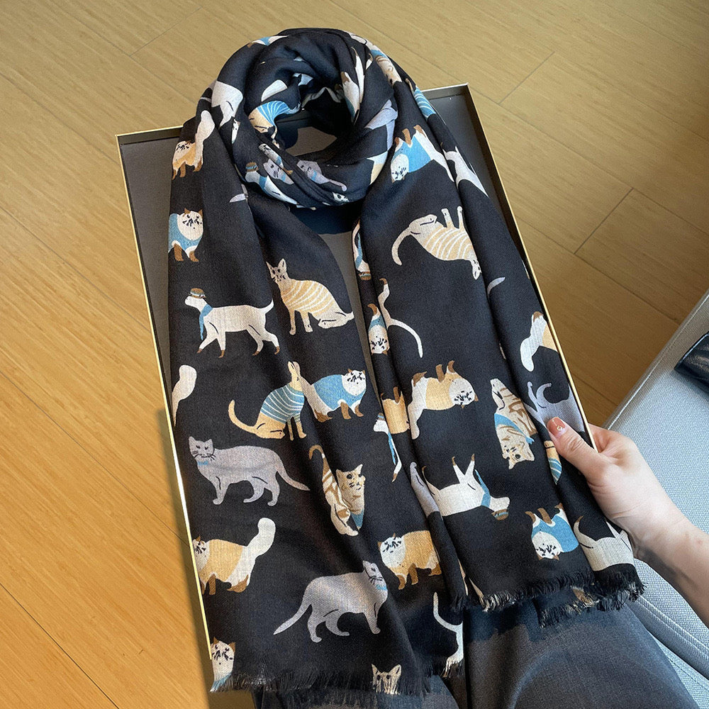Pawsome Scarf #5 featuring a soft pink design with cat motifs, perfect for pet lovers.