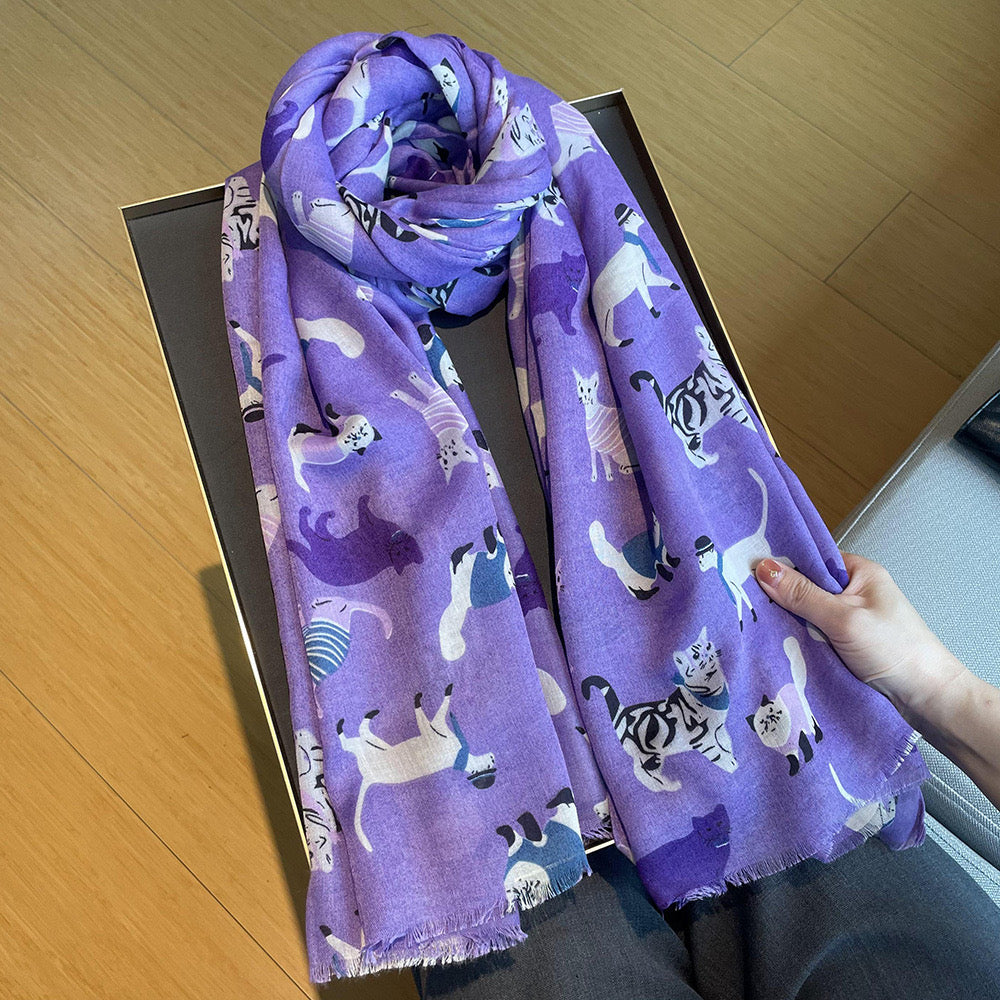 Pawsome Scarf #5 featuring a soft pink design with cat motifs, perfect for pet lovers.