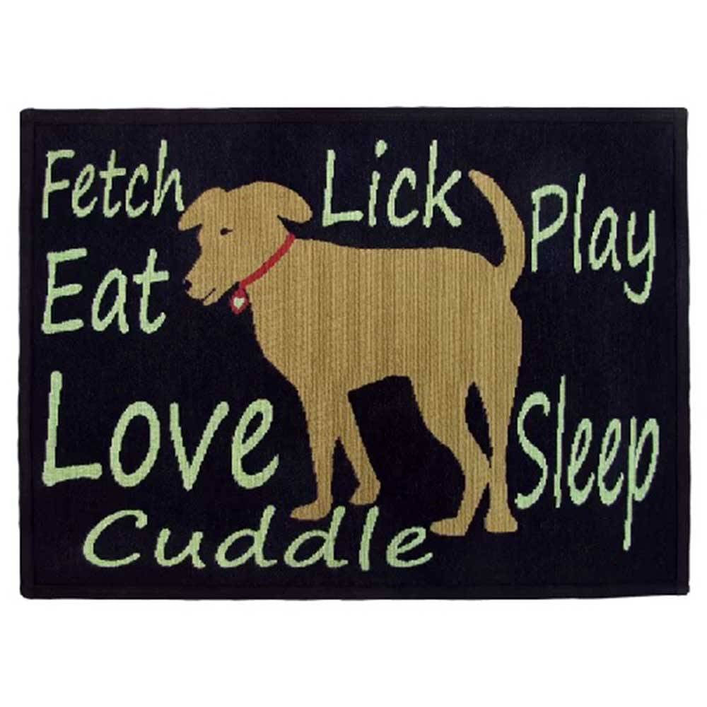 PB Paws & Co. Tapestry Pet Mat featuring a friendly dog pattern, liquid-resistant and non-skid backing, perfect for pet lovers.