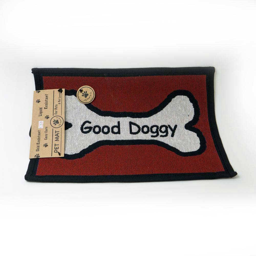 PB Paws & Co. Tapestry Pet Mat featuring a Good Doggy pattern, ideal for pets and home decor.