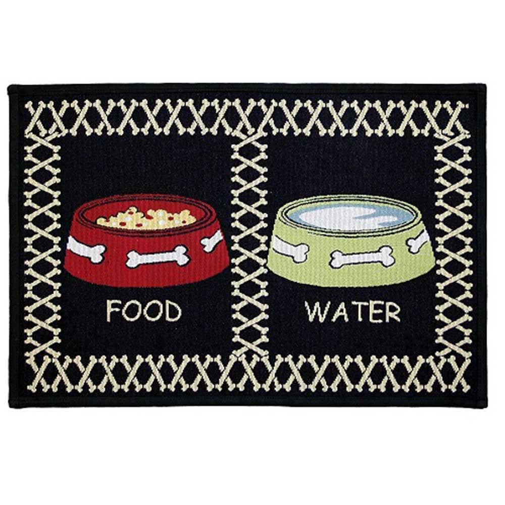 PB Paws & Co. Tapestry Pet Mat in Meal Time Taupe, featuring a stylish design and non-skid backing, perfect for pets.