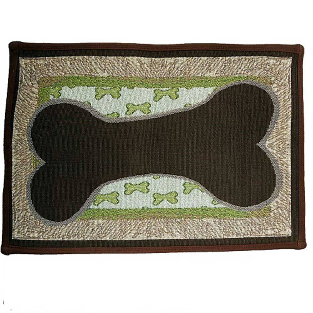PB Paws & Co. Tapestry Pet Mat featuring a sketch leaf design in pesto color, ideal for pets and home decor.