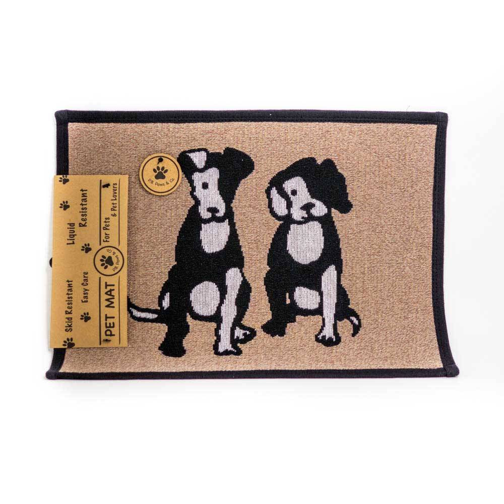 PB Paws & Co. Tapestry Pet Mat in taupe pattern, featuring non-skid backing and liquid-resistant material, ideal for pets.