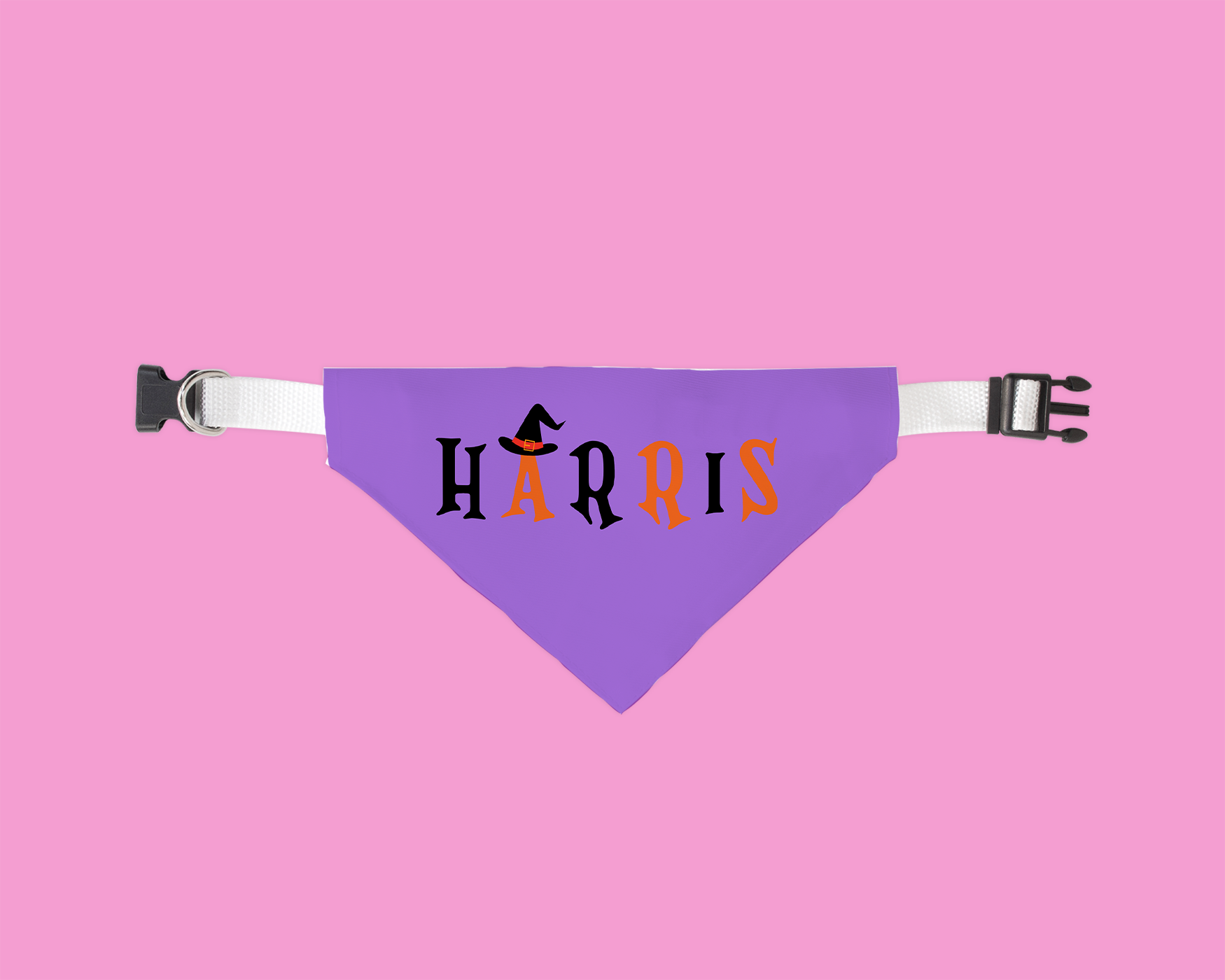 A colorful and festive personalized Halloween bandana for dogs, featuring cute designs and made from ultra-soft polyester fabric.