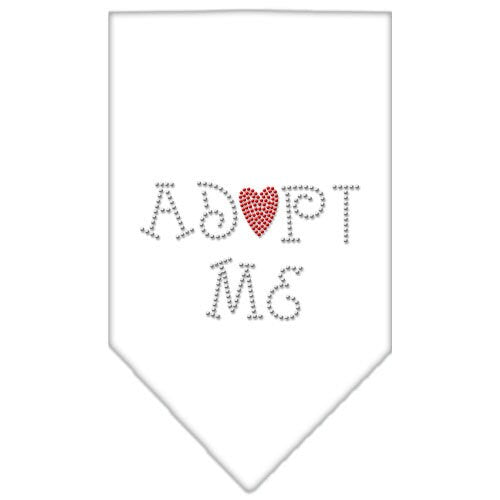 A stylish dog bandana featuring rhinestones with the text 'Adopt Me', designed for comfort and easy tie-on.