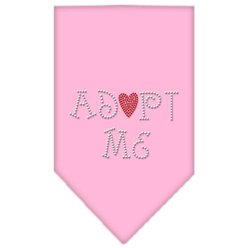 A stylish dog bandana featuring rhinestones with the text 'Adopt Me', designed for comfort and easy tie-on.