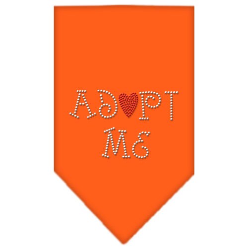 A stylish dog bandana featuring rhinestones with the text 'Adopt Me', designed for comfort and easy tie-on.