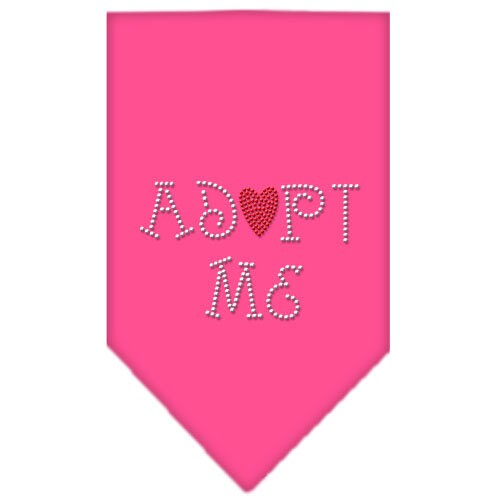 A stylish dog bandana featuring rhinestones with the text 'Adopt Me', designed for comfort and easy tie-on.