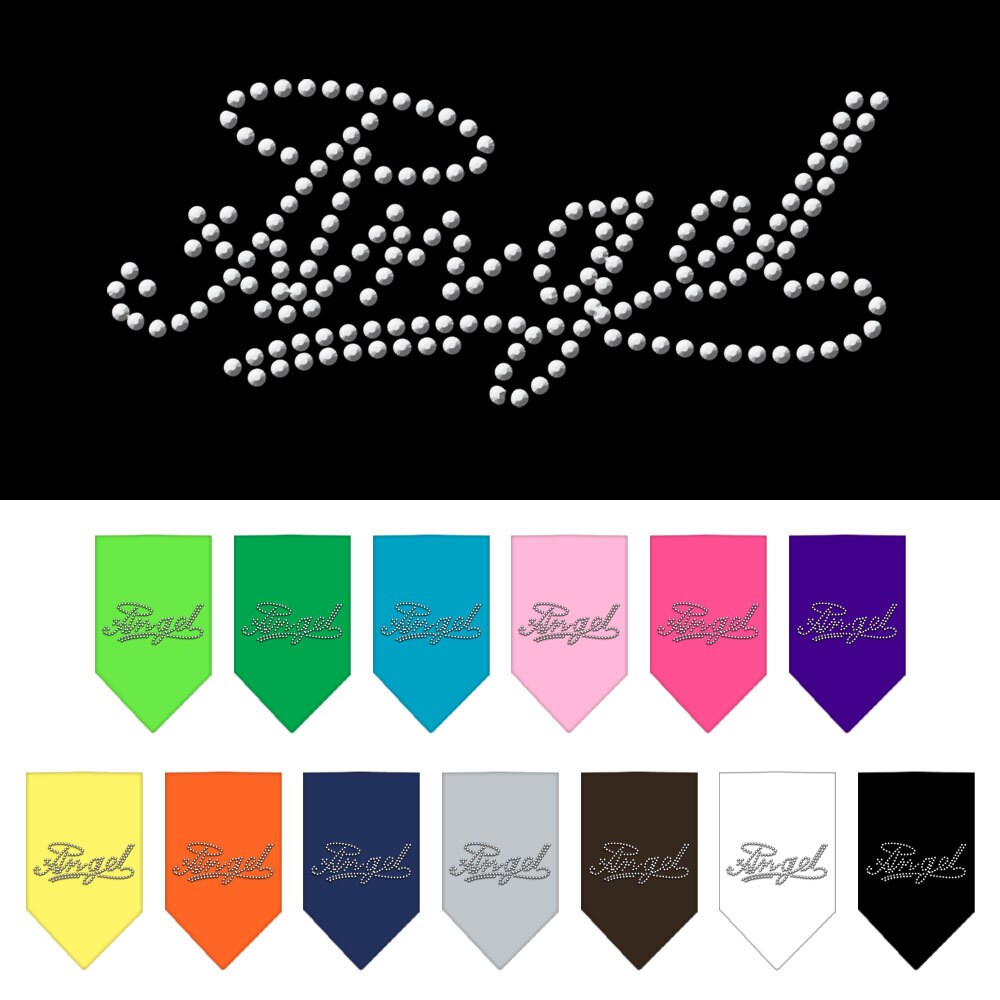 Pet and Dog Bandana featuring a rhinestone 'Angel' design, available in two sizes for a stylish look.