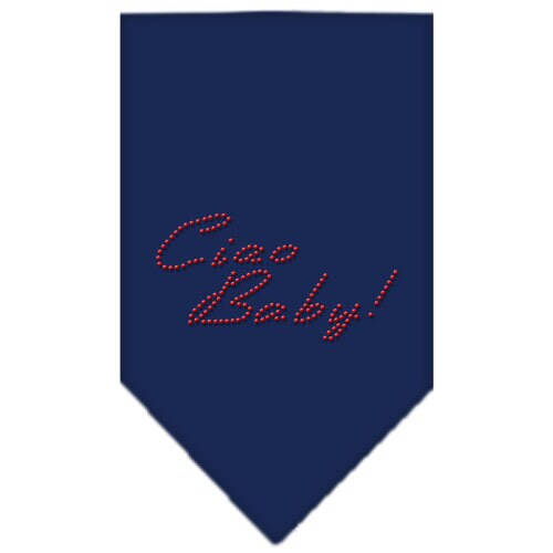 Stylish pet bandana with rhinestones, featuring the text 'Ciao Baby', designed for dogs.