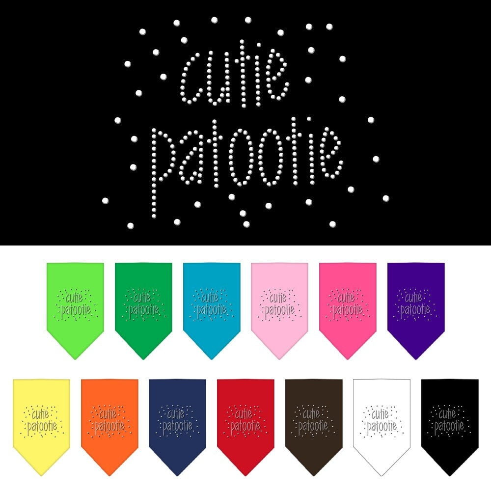 Stylish pet bandana with rhinestones, featuring the text 'Cutie Patootie', designed for dogs.