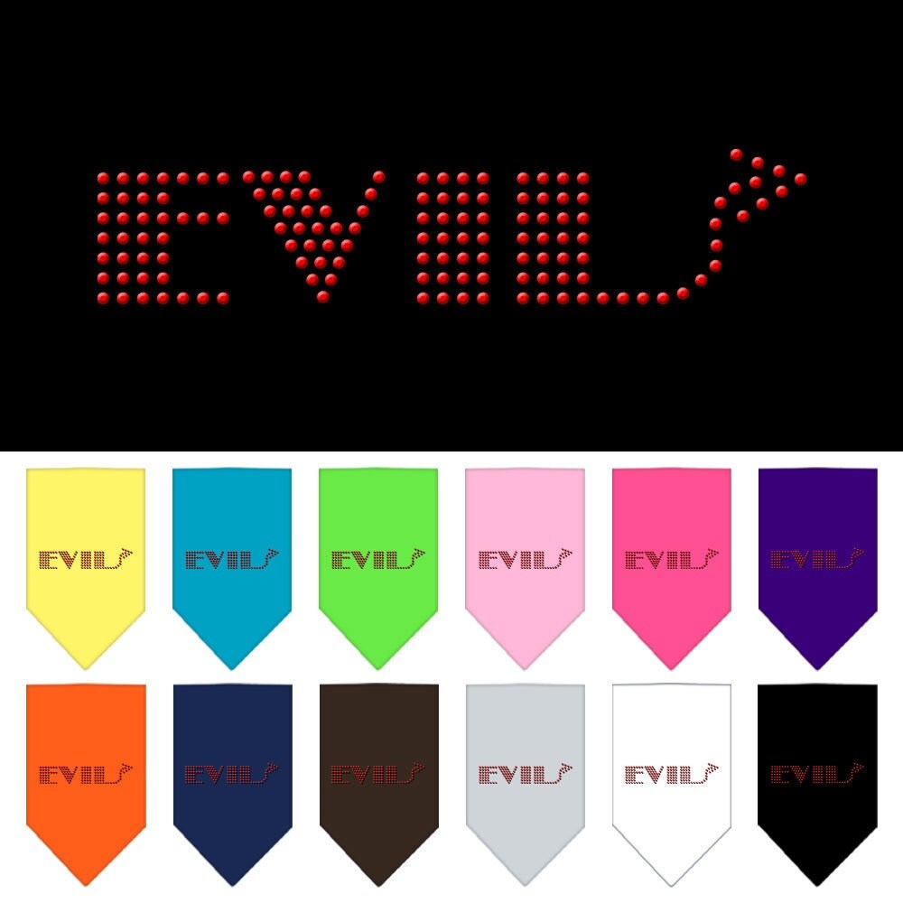 Pet and Dog Bandana with Rhinestone 'Evil' design, showcasing a stylish tie-on accessory for dogs.