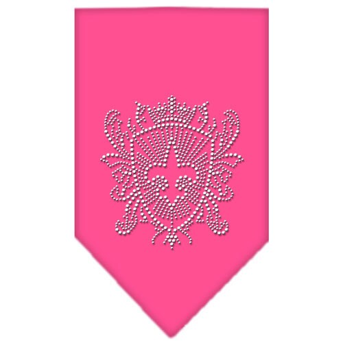 A stylish pet and dog bandana featuring a rhinestone Fleur De Lis Shield design, perfect for fashionable pets.