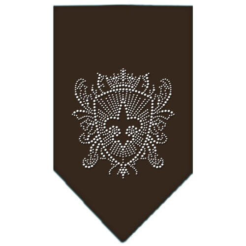 A stylish pet and dog bandana featuring a rhinestone Fleur De Lis Shield design, perfect for fashionable pets.