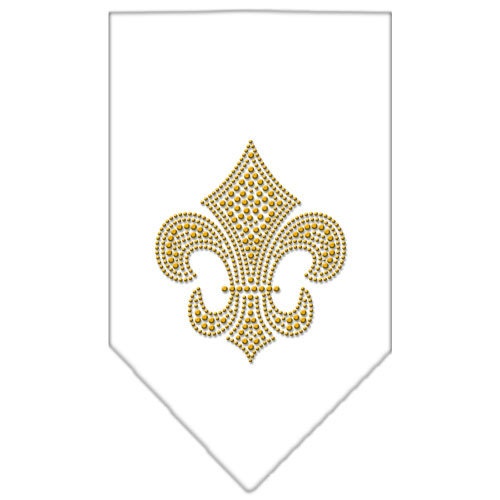 A stylish pet bandana featuring a gold rhinestone Fleur De Lis design, perfect for dogs of all sizes.