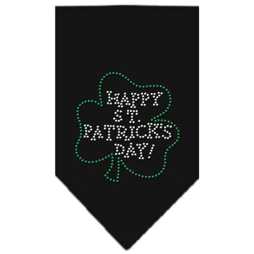 A festive dog bandana featuring rhinestones and the text 'Happy St. Patrick's Day', designed for pets to celebrate the holiday in style.